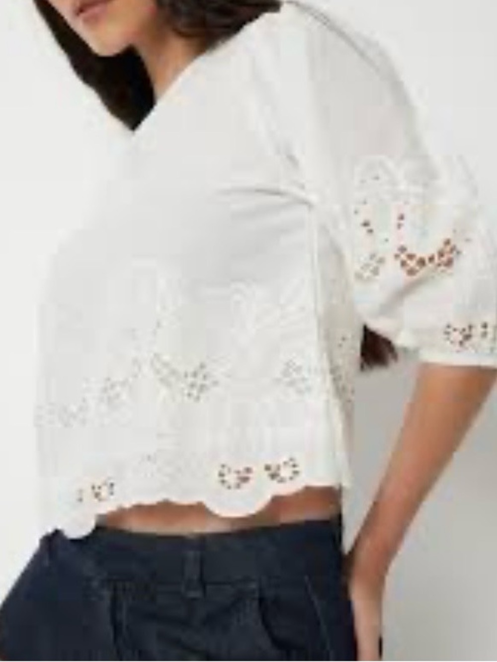 ๐Primark Sz M 100% Cotton White Broderie Eyelet Crop Top